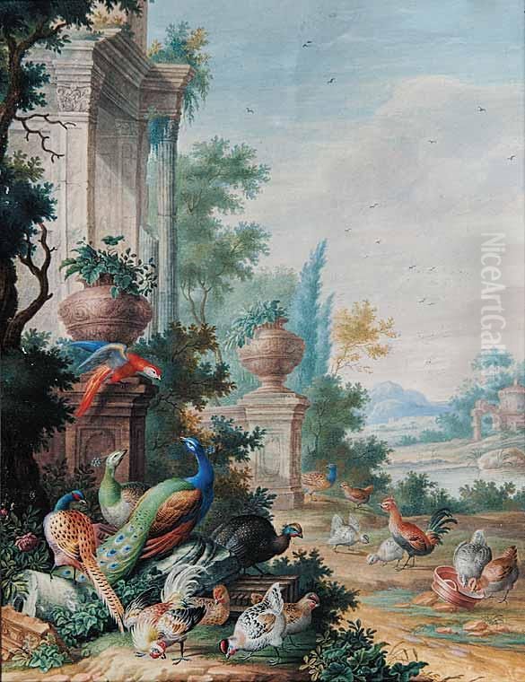 Untitled - Landscape With Various Colourful Birds Oil Painting by Herman Henstenburgh