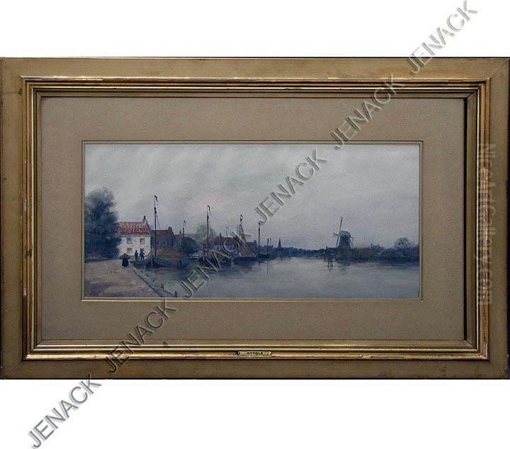 Flemish Harbor Scene Oil Painting by George Linton Herdle