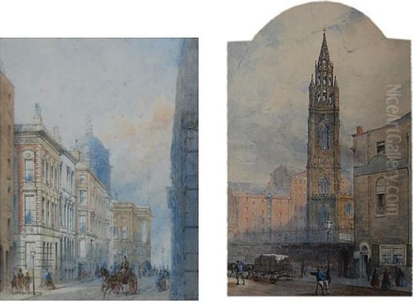 St. Nicholas Church, Liverpool, And Another Thought To Be Of Liverpool Town Hall From Water Street, A Pair Oil Painting by William Gavin Herdman