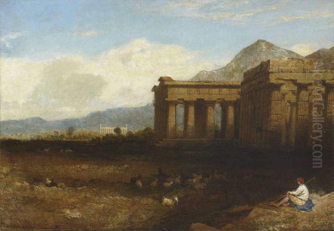 Die Tempel In Der Ebene Von Paestum. Oil Painting by George Edwards Hering