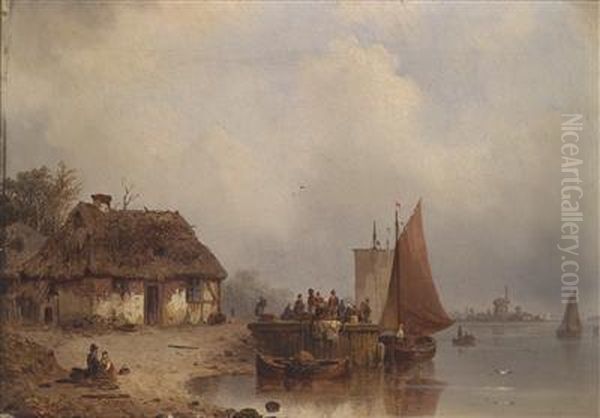 At The Jetty Oil Painting by Ludwig Herrmann