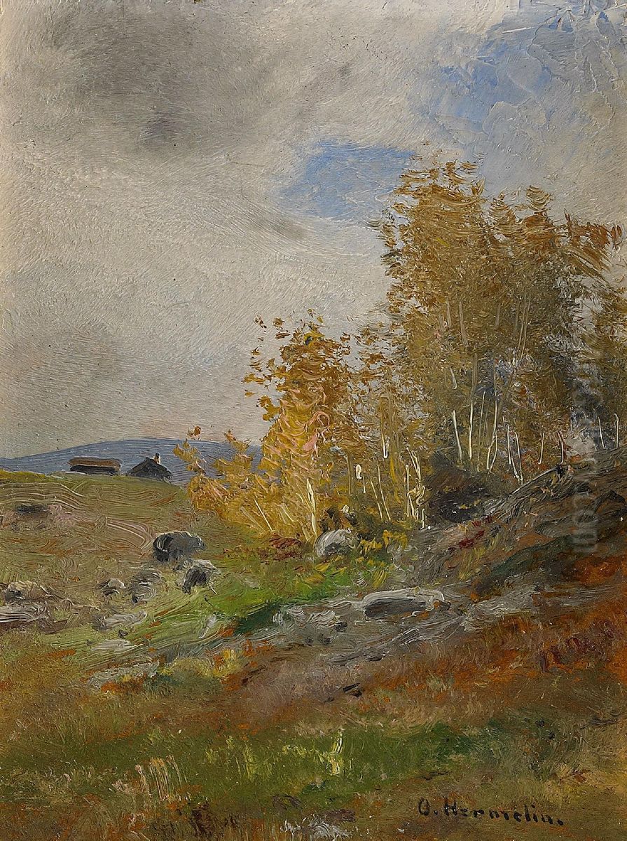 Landskap I Hostfarger Oil Painting by Olof Hermelin