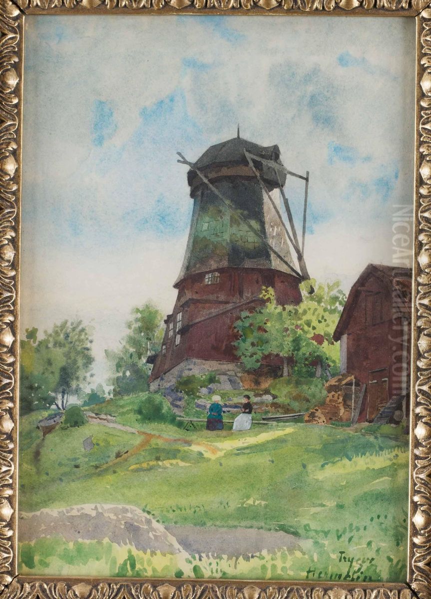 Pa Kvarnbacken Oil Painting by Tryggve Hermelin