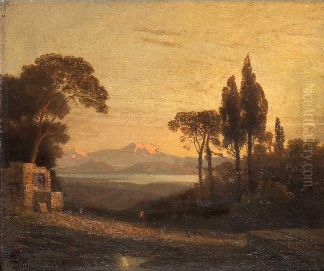 Italianate Landscape Oil Painting by Johann Andreas Herrenburg