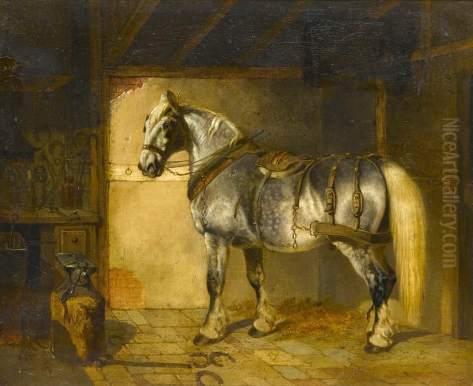 The Farrier's Shop Oil Painting by Benjamin Herring, Jnr.