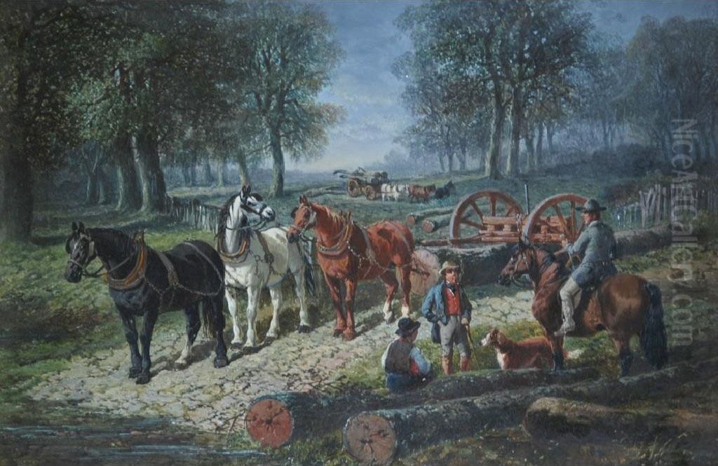 Rural Scene With Work Horses Oil Painting by John Frederick Herring Snr