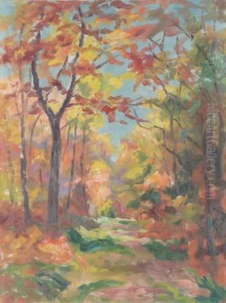 Herbstlicher Waldweg Oil Painting by Wilhelm Friedrich Herter