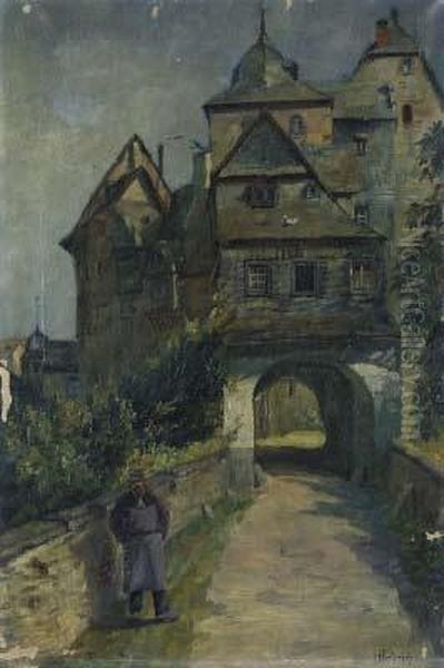 Tor Zur Burg Runkel Oil Painting by Max Herterich