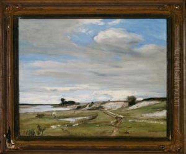 Wolkenstimmung An Der Isar, Vorn Ein Junger Knabe Oil Painting by Wilhelm Jakob Hertling