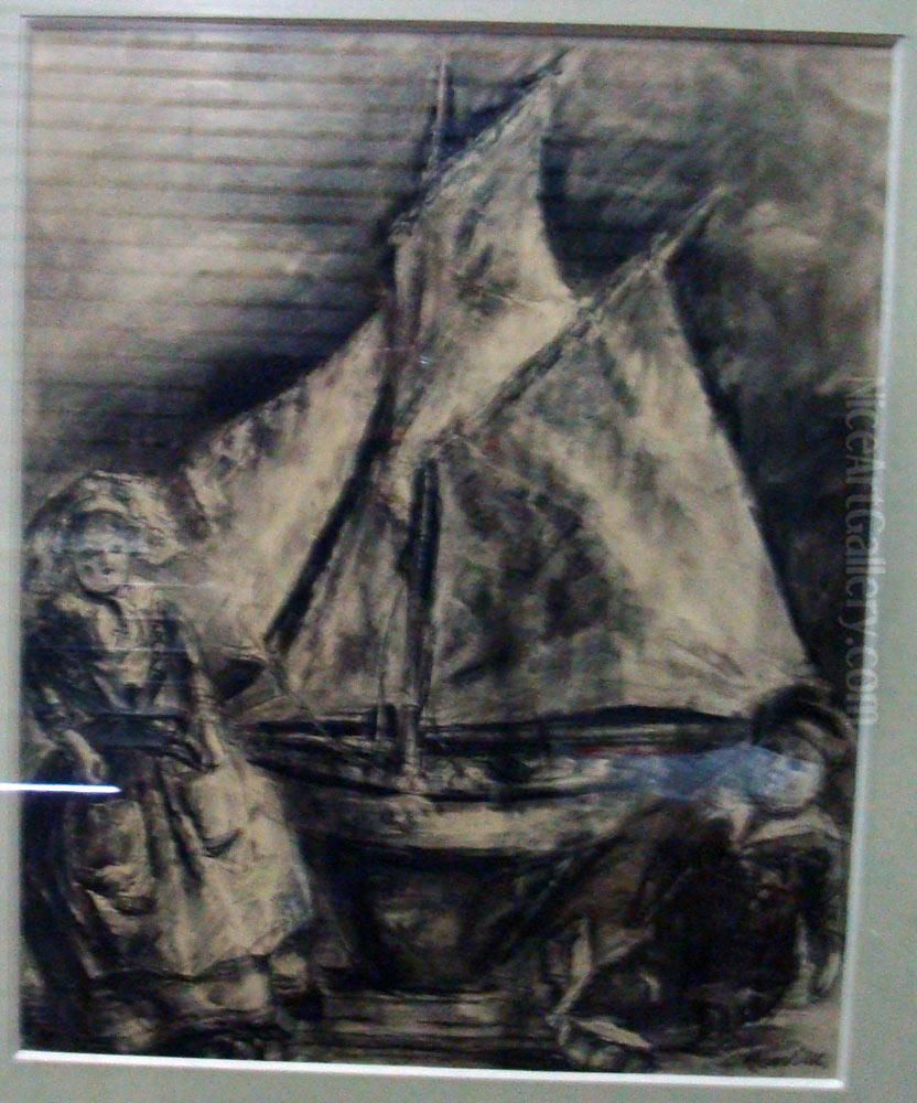 Nature Morte Au Bateau Et Aux Poupees Oil Painting by Louise Hervieu