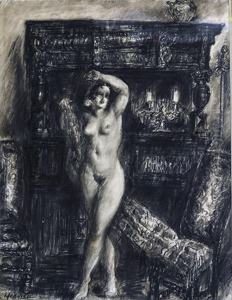 Nu Debout Dans Un Interieur Oil Painting by Louise Hervieu