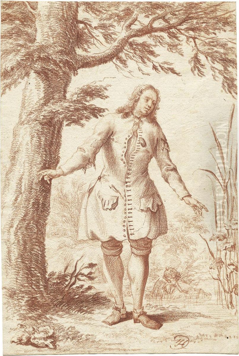 Junger Kavalier Im Gehrock Vor Einem Baum Oil Painting by Johann Daniel I Herz