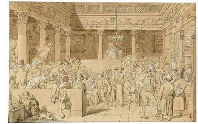 Interior Of A Synagogue In Rome Oil Painting by Hieronymus Hess