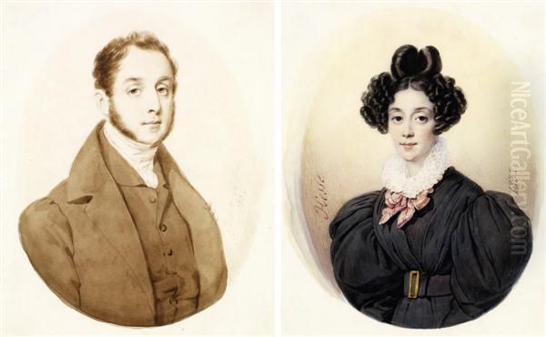 Portraits Presumes De La Marquise Et Du Marquis De Beaumont Oil Painting by Alexandre-Jean-Baptiste Hesse