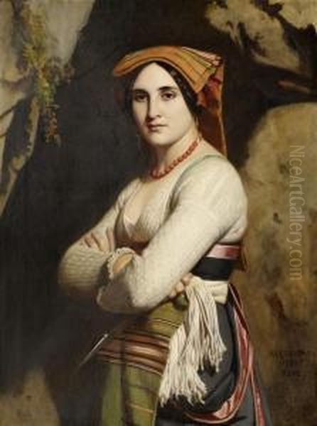 Young Italian Woman Oil Painting by Alexandre-Jean-Baptiste Hesse