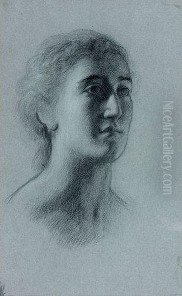 Portrait De Femme De Trois-quarts Oil Painting by Alexandre-Jean-Baptiste Hesse