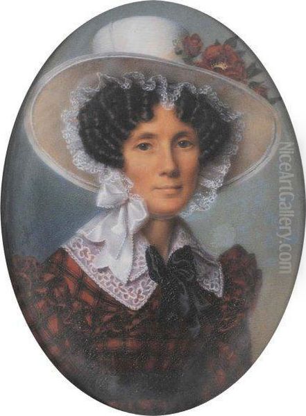 Portrait De Jeune Femme Au Chapeau Fleuri Oil Painting by Alexandre-Jean-Baptiste Hesse