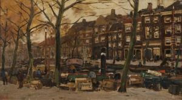 De Bierkade, Den Haag Oil Painting by Herman Heuff