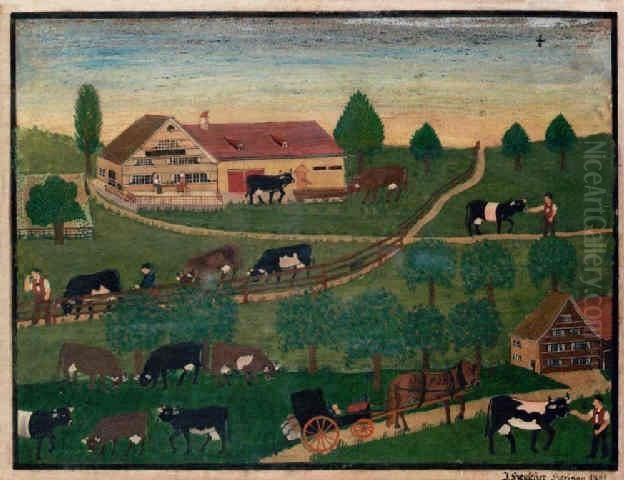 Bauernhauses Oil Painting by Johann Jakob Heuscher