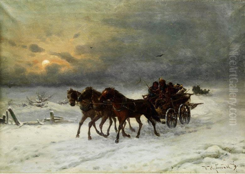 Die Troika Im Schnee Oil Painting by Joseph Friedrich N. Heydendahl