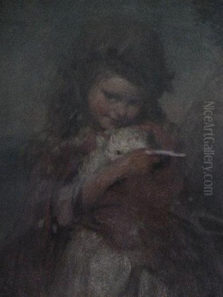 Girl With Kitten Oil Painting by George Elgar Hicks