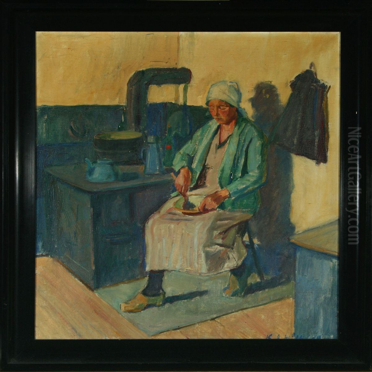 Woman By The Stove Oil Painting by Knud Ove Hilkier
