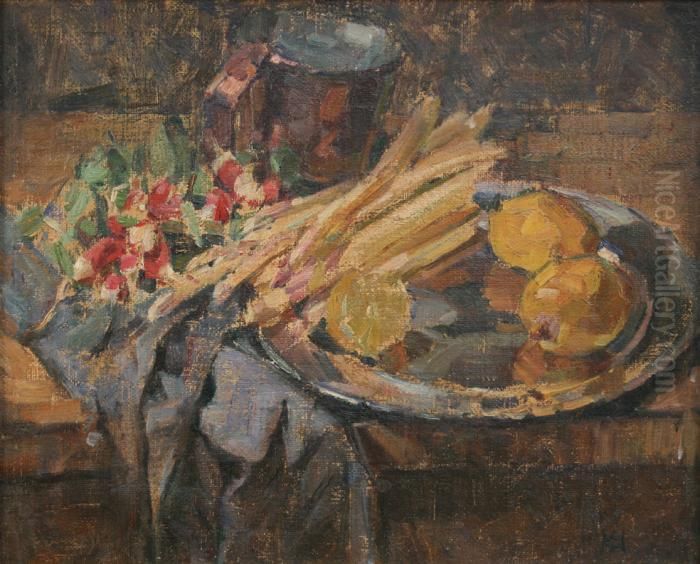 Still Life Study Of Lemons Oil Painting by Knud Ove Hilkier