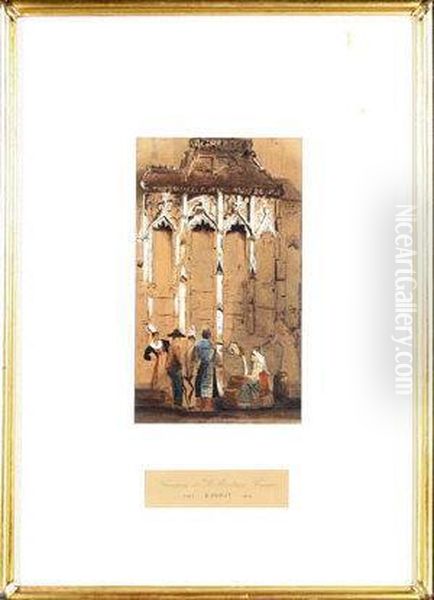 Fountain At St. Morlaix, France Oil Painting by Samuel Prout