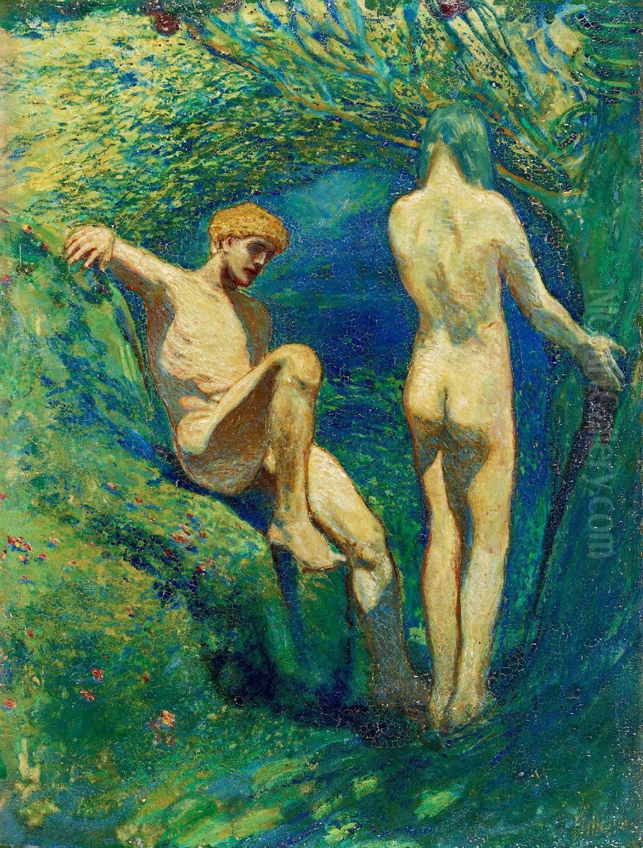 Adam And Eve Oil Painting by Bror Gustaf Hillgren