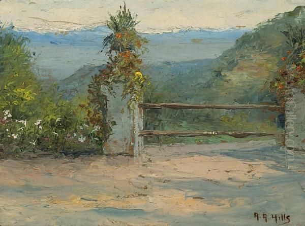 The Gate, Believed To Be A View Of The Distant San Bernardino Mountain Range From The Lower Slopes Of The San Jacinto Mountains Somewhere In The Vicinity Of Palm Springs Oil Painting by Anna Althea Hills