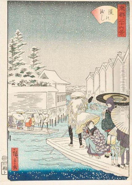 Album Complet Toto Sanju-rokkei (les Trente-six Vuesd'edo) Oil Painting by Utagawa or Ando Hiroshige