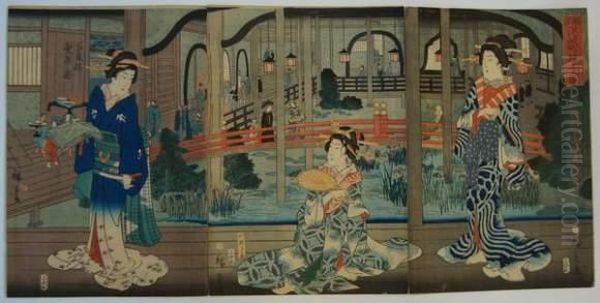 Yokohama Minatozaki Cho Rojo No Zu Oil Painting by Utagawa or Ando Hiroshige