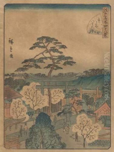 Yedo Meisho Shijuhakkei Oil Painting by Utagawa or Ando Hiroshige