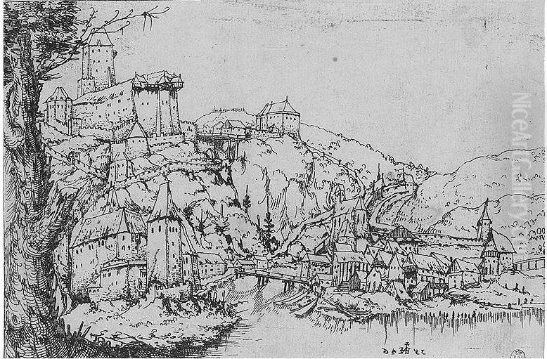 A View Of Passau (schwarz 72; Holl.45) Oil Painting by Augustin Hirschvogel