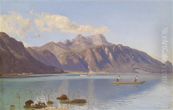 Scene From The Salzkammergut Oil Painting by Anton Hlavacek