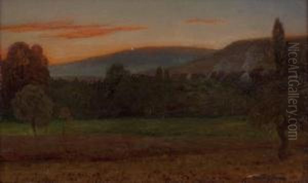 Landliche Idylle Im Abendrot Oil Painting by Anton Hlavacek