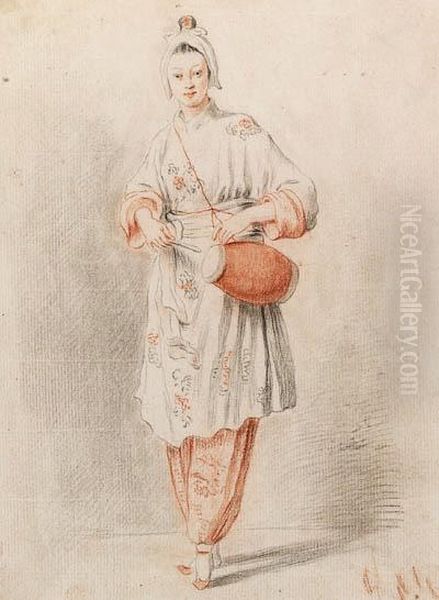 Study Of An Oriental Woman Holding A Drum Oil Painting by Mary Hoare