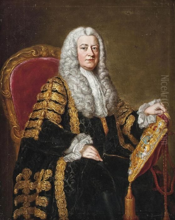 Portrait Of Philip Yorke, 1st Earl Of Hardwicke (1690-1764), Three-quarter-length, In The Robes Of The Lord Keeper Of The Great Seal Oil Painting by William Hoare Of Bath