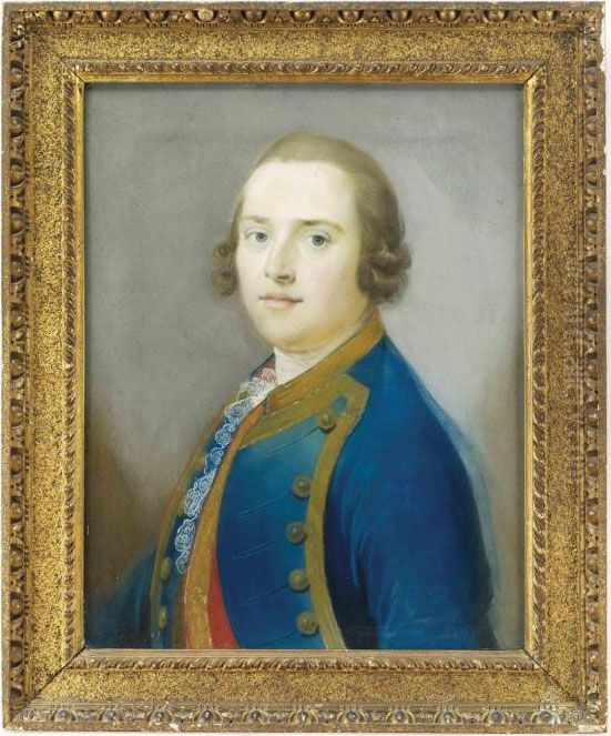 Portrait Of A Gentleman, Bust-length, In A Gold-trimmed Bluecoat Oil Painting by William Hoare Of Bath