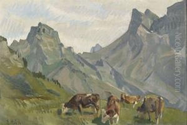Iseltenalp Oil Painting by Ernst I Hodel