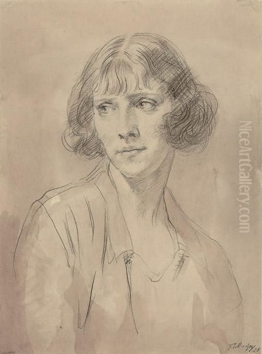 Study Of A Young Lady, Bust-length Oil Painting by Francis Edwin Hodge