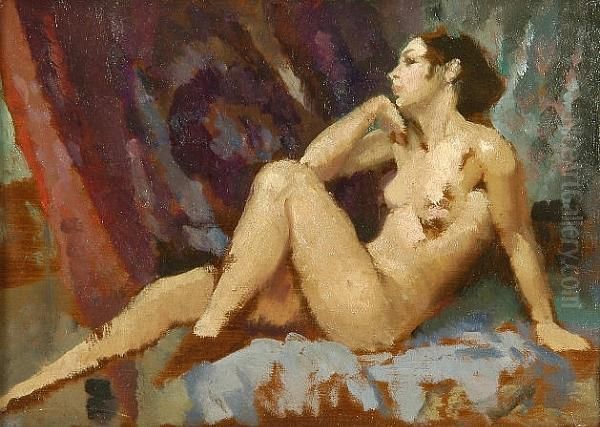Study Of A Nude Lady Oil Painting by Francis Edwin Hodge