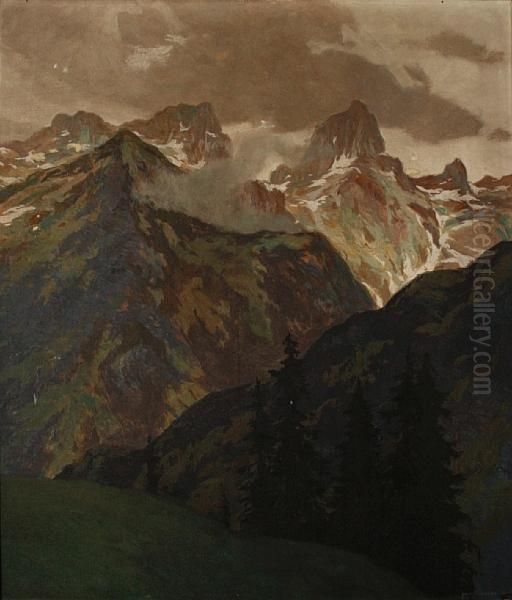 Misty Mountains Oil Painting by Hugo Hodina Hodiener
