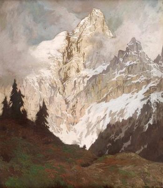 Gebirgslandschaft Oil Painting by Hugo Hodina Hodiener