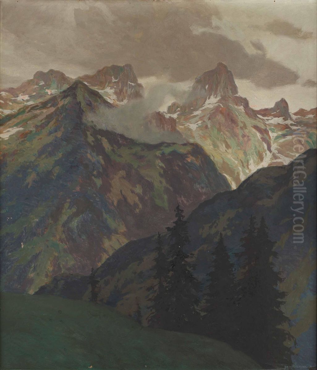 Alplandskap Oil Painting by Hugo Hodina Hodiener