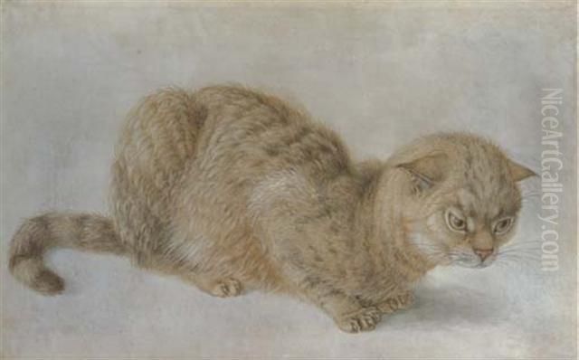 A Crouching Cat Oil Painting by Hans Hoffmann