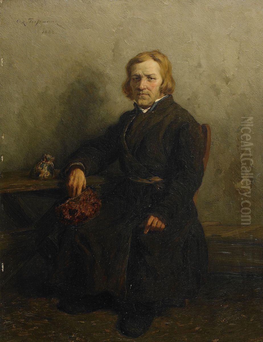 Interior Med Sittande Man Oil Painting by Oskar Hoffmann