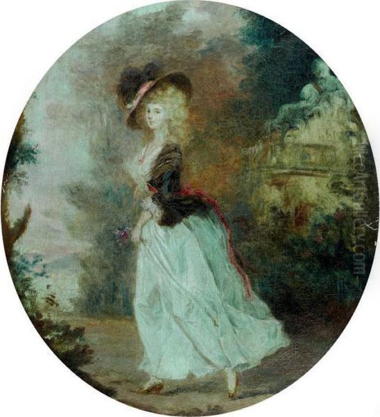 Jeune Femme Dans Un Parc Oil Painting by Claude Jean Baptiste Hoin