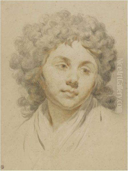 Head And Shoulders Portrait Of A Young Woman Oil Painting by Claude Jean Baptiste Hoin