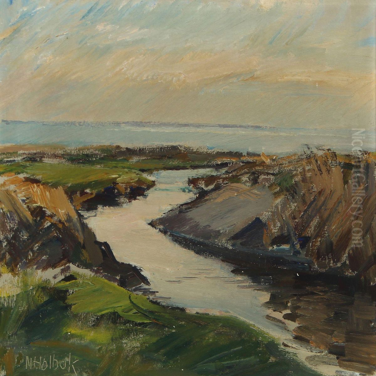 Landscape From West Jutland Oil Painting by Niels Holbak